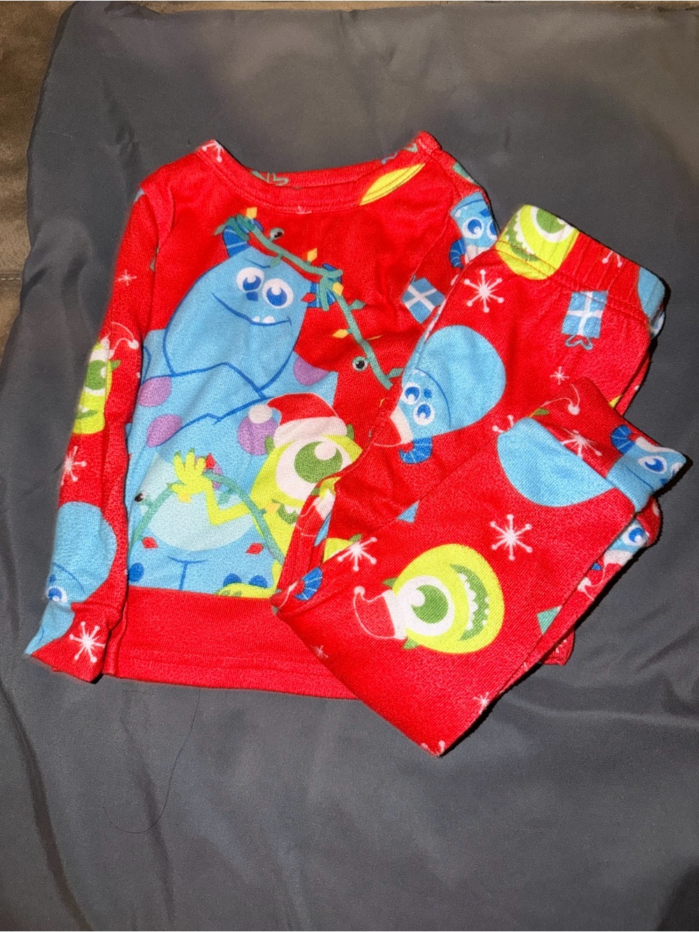 Kids Red Monster Holiday Pajama Set with Blue & Green Characters